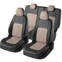 Авточехлы «Lord Auto Турин Экокожа» Nissan X-Trail lll с 09.2013 г.в., раздельная задняя спинка и сиденье (T32 кроссовер 5 дверей, чёрный/бежевый)